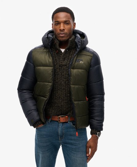 Hooded Colour Block Sports Puffer Jacket