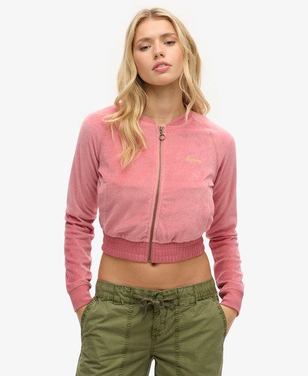 Embroidered Velour Zip Baseball Top