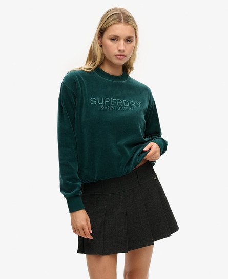 Kastiges Velours-Sweatshirt mit Rundhalsausschnitt und Grafik