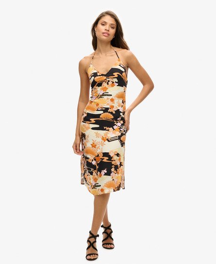 Midi slip in-kjole med print