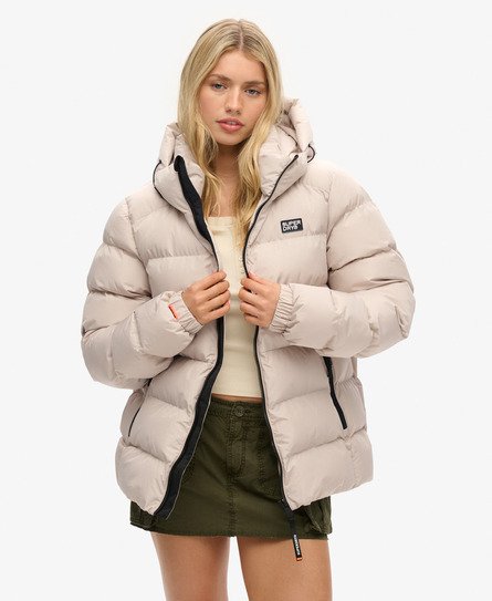 Superdry Vrouwen Oversized Sports Pufferjas met Capuchon Crème