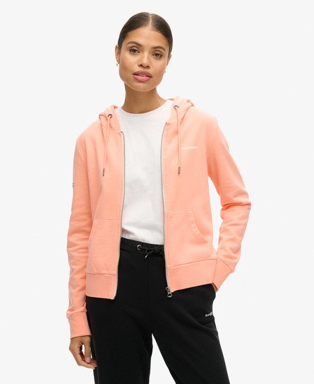 Women s Plain Zip Hoodie in Peach Amber Pink Superdry UK