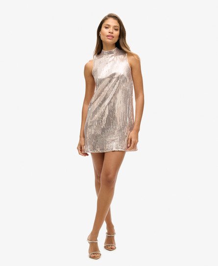 Robe trapèze courte sans manches à sequins