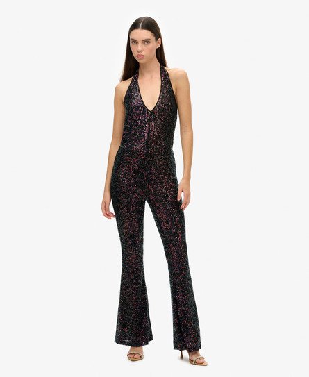 Jumpsuit mit Nackenträger und Pailletten