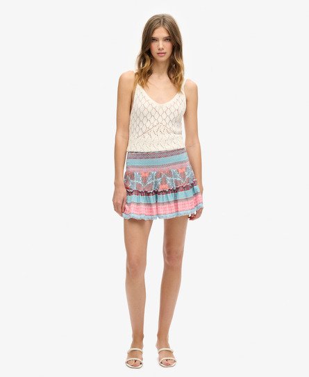 Printed Shirred Mini Skirt