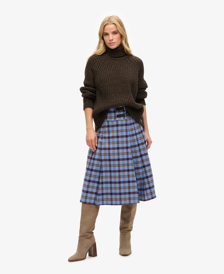 Check Pleated Midi Skirt