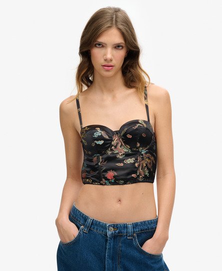 Satin Floral Embroidered Corset Top