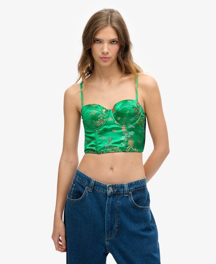 Satin Floral Embroidered Corset Top