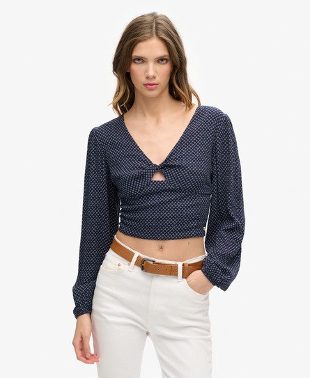 Long Sleeve Woven Crop Top