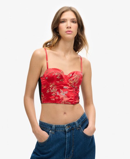 Satin Floral Embroidered Corset Top