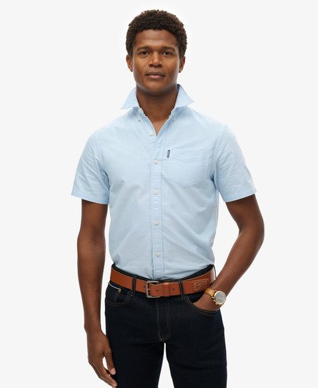 Superdry Mannen Oxford-overhemd met Korte Mouwen Blauw