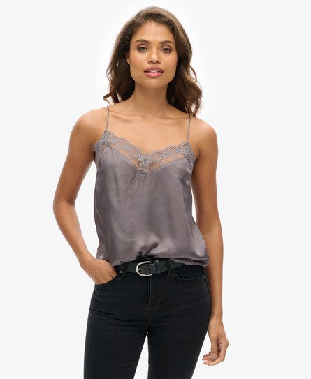 Lace Trim Satin Cami Top