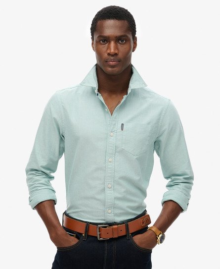 Superdry Mannen Essentials Oxford-overhemd met Lange Mouwen Groen