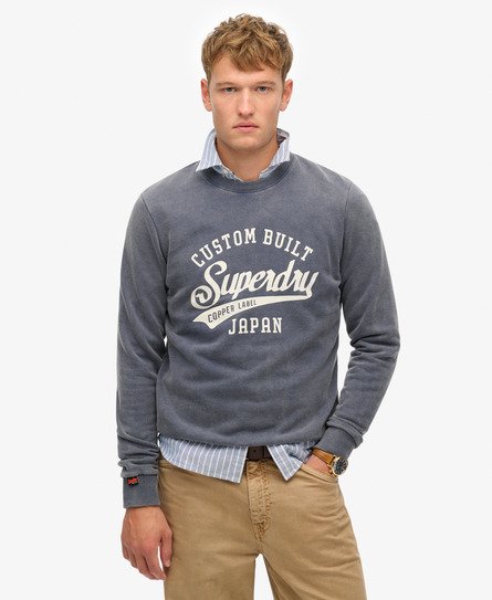 Superdry Mannen Vintage Wash Relaxed Sweatshirt met Ronde Hals Blauw