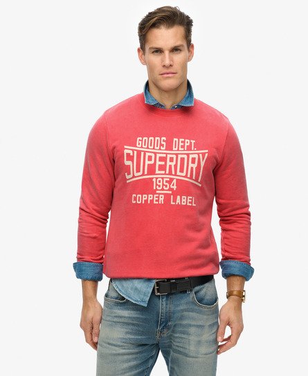 Superdry Mannen Vintage Wash Relaxed Sweatshirt met Ronde Hals Rood