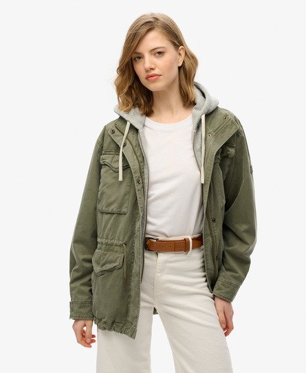 Superdry Women’s Jersey Hooded Military Jacket Green / Chive Green - Size: 10
