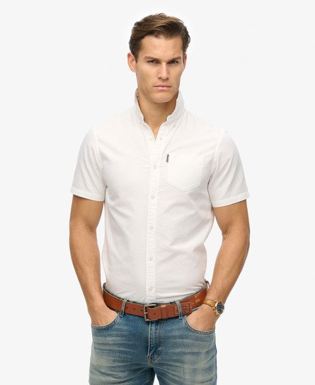 Superdry Mannen Oxford-overhemd met Korte Mouwen Wit