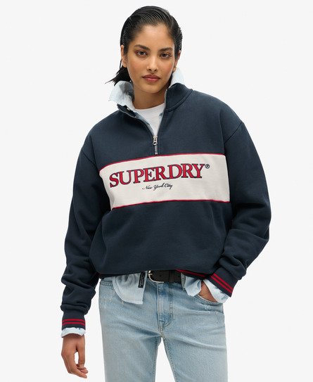 Superdry Vrouwen Country Club Sweatshirt met Halve Rits en Losse Pasvorm Blauw