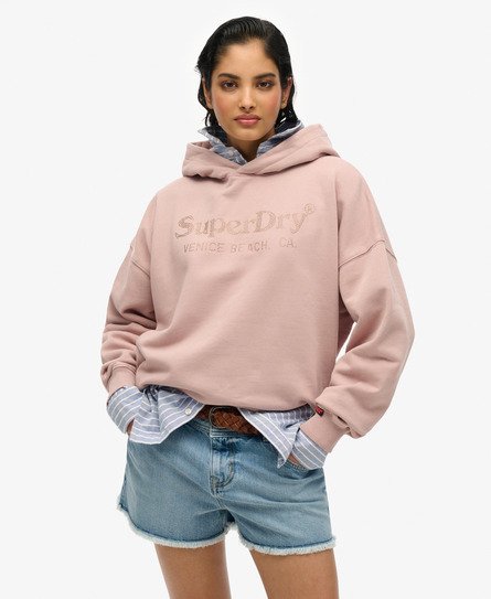 Superdry Vrouwen Venue Metallic Hoodie met Relaxte Pasvorm Roze