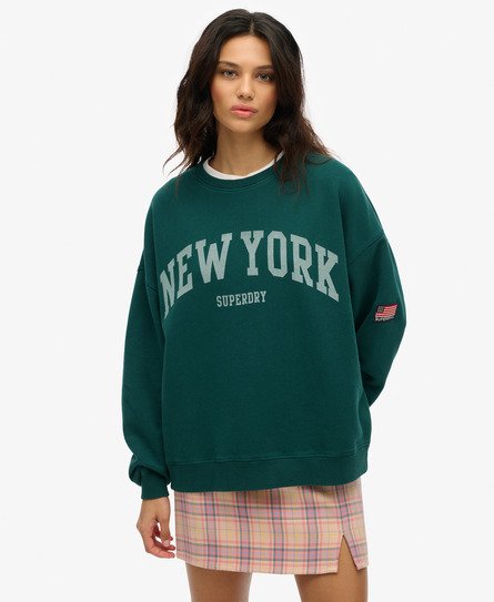 Superdry Vrouwen Athletic Essentials Oversized Sweatshirt met Ronde Hals Groen