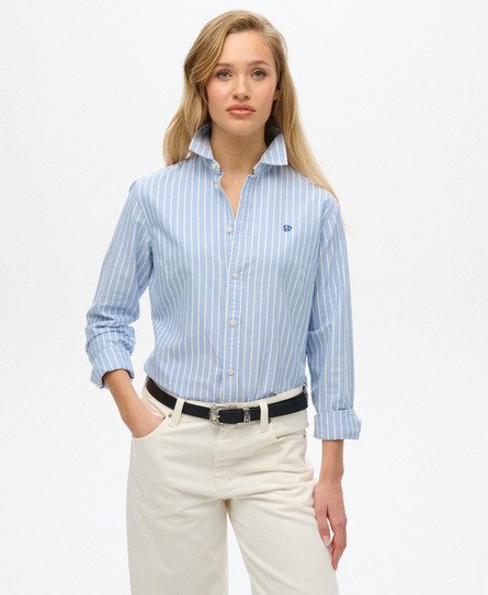 Superdry Vrouwen Slim Oxford-overhemd met Lange Mouwen Blauw