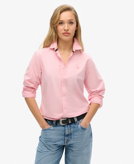 Superdry Vrouwen Slim Oxford-overhemd met Lange Mouwen Roze