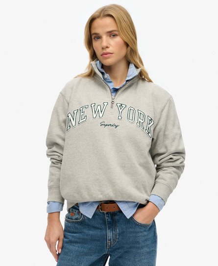 Superdry Vrouwen Athletic Essentials Sweatshirt met Applicatie en Halve Rits Grijs