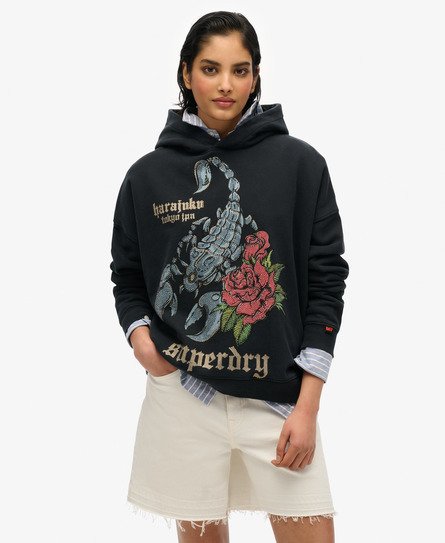 Superdry Vrouwen Neo Trad Tattoo Hoodie met Relaxte Pasvorm Zwart