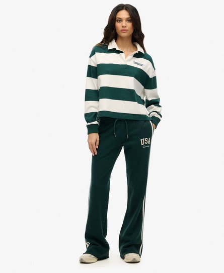 Superdry Vrouwen Athletic Essentials Joggingbroek met Wijde Pijpen en Strepen Groen