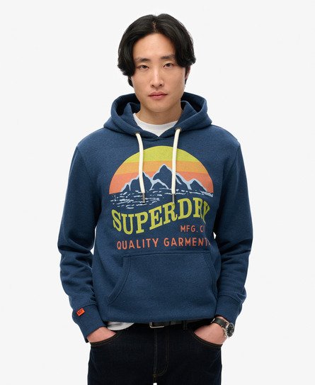 Men's Core Logo Great Outdoors Relaxed Hoodie Blue / Deep Indigo Grit - Size: XL - Superdry - Modalova