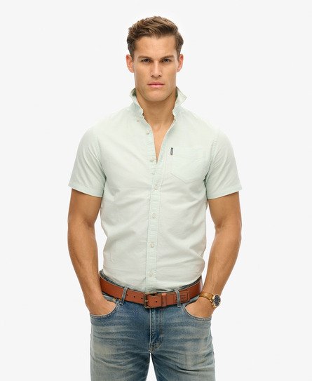 Superdry Mannen Oxford-overhemd met Korte Mouwen Groen