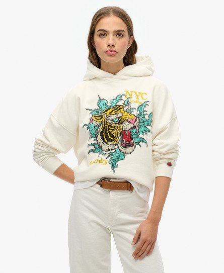 Superdry Vrouwen Neo Trad Tattoo Hoodie met Relaxte Pasvorm Wit