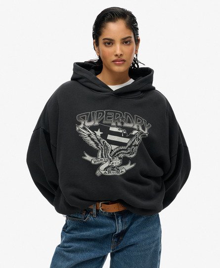 Superdry Vrouwen Lo-fi Biker Oversized Hoodie Zwart