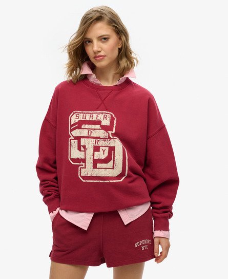 Superdry Vrouwen Athletic Essentials Flock Sweatshirt met Relaxte Pasvorm en Rond Rood