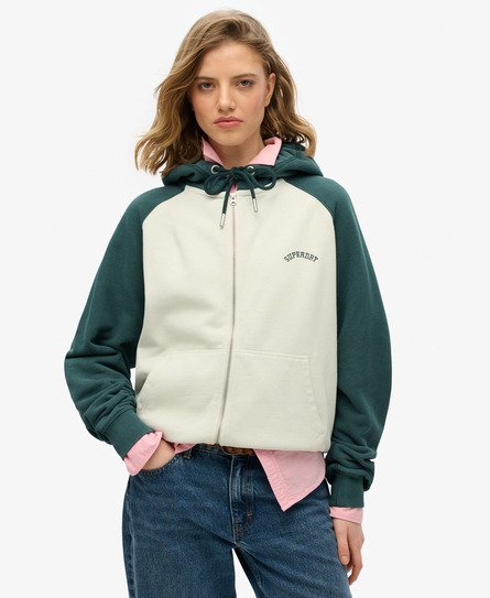 Superdry Vrouwen Essential Logo Oversized Raglanhoodie met Rits Crème