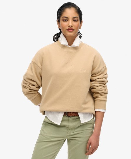 Superdry Vrouwen Studios Sweatshirt met Ronde Hals Beige