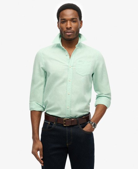 Men's Cotton Linen Long Sleeve Shirt Green / Sea Foam Green - Size: L - Superdry - Modalova
