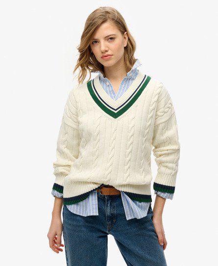 Oversized V-Neck Cricket Knit Jumper