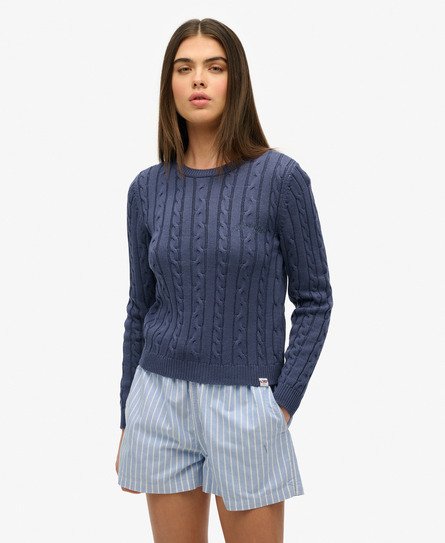 Superdry Vrouwen Essentials Kabeltrui met Dunne Kabels Blauw