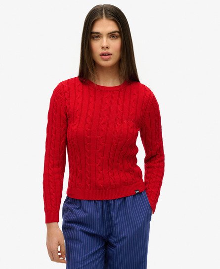 Superdry Vrouwen Essentials Kabeltrui met Dunne Kabels Rood