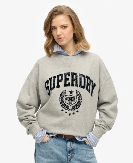 Superdry Vrouwen Athletic Flock Sweatshirt met Relaxte Pasvorm Grijs