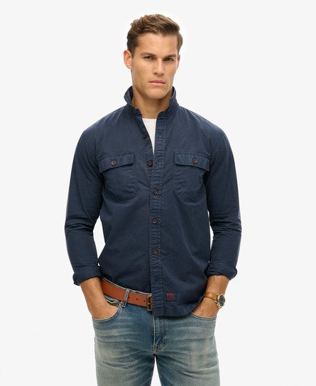 Superdry Mannen Military Overhemd met Lange Mouwen Blauw