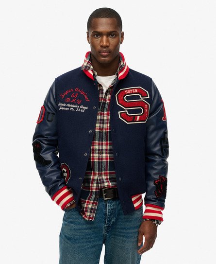 Men's College Varsity Patched Bomber Jacket Navy / Atlantic Navy 2 - Size: S - Superdry - Modalova