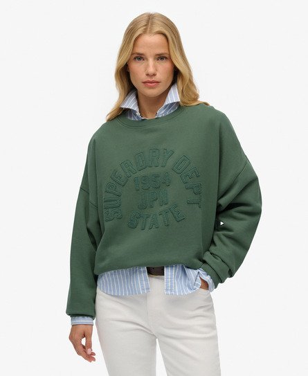 Women's Athletic Essentials Tonal Applique Crew Sweatshirt Green / Laurel Khaki - Size: 16 - Superdry - Modalova