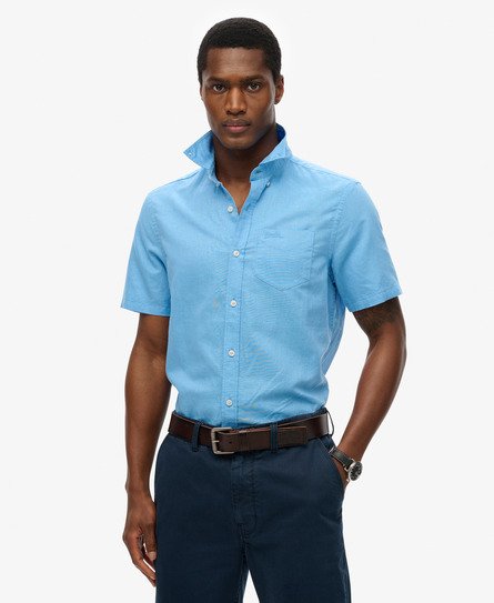 Superdry Men's Cotton Linen Short Sleeve Shirt Blue / Barrier Blue - Size: S