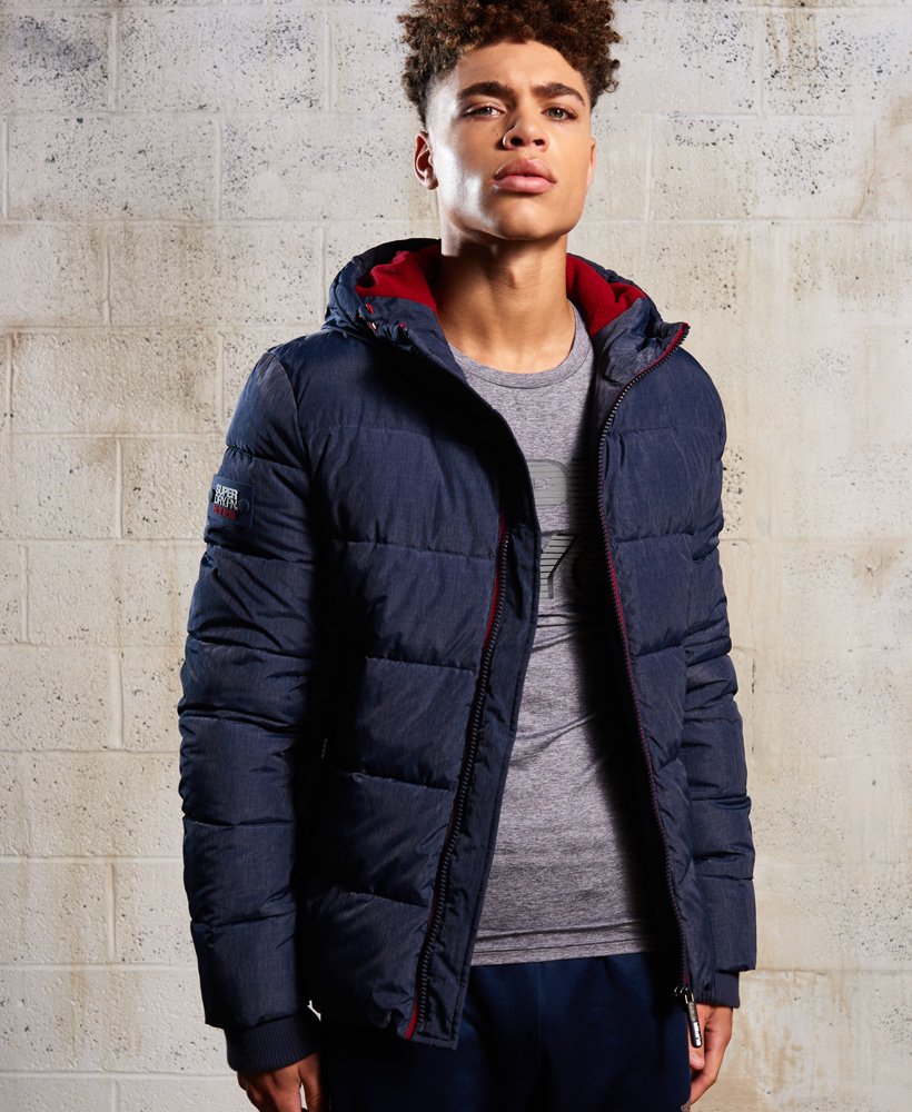 Men's - Sports Puffer Jacket in Indigo Marl/deep Red | Superdry UK