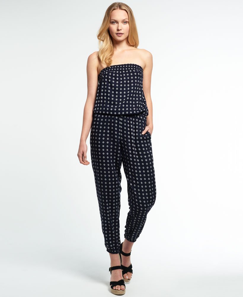 Womens Boho Bandeau Jumpsuit in Navy Ikat Dot Superdry