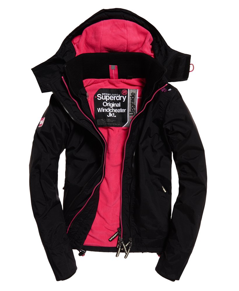 Womens - Pop Zip Hooded Arctic SD-Windcheater Jacket in Black/punk Pink ...