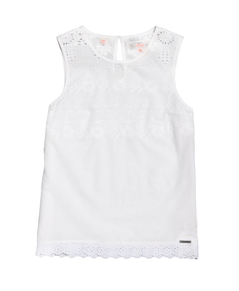 Womens - Broderie Shell Top in Optic White | Superdry UK