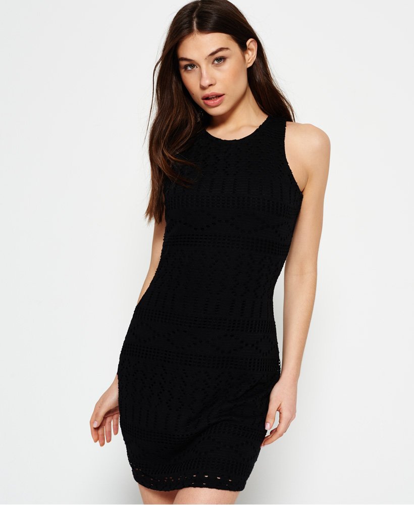 Womens - Crochet Knit Bodycon Dress in Black | Superdry
